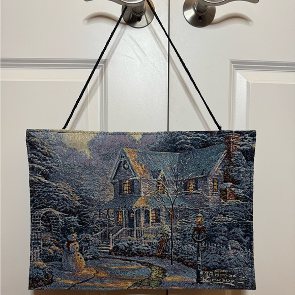 Vintage Thomas Kinkade Night Before Christmas Light Up Tapestry Wall Hanging‎ - Picture 1 of 9